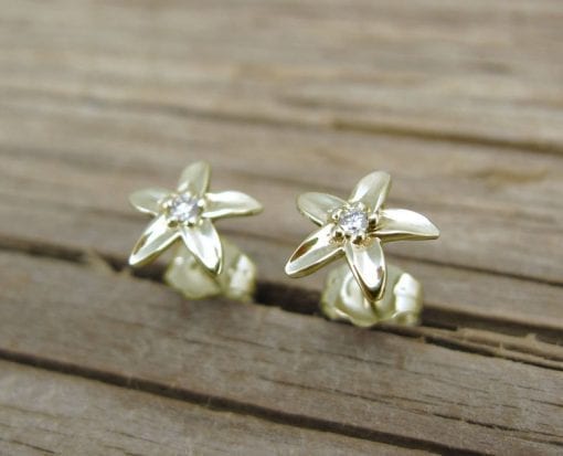 Stud Gold Flower earrings, Diamond Flower Earrings