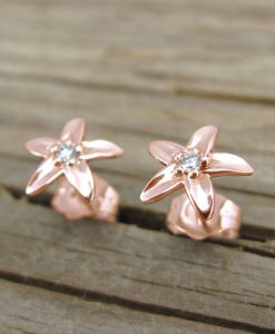 Stud Gold Flower earrings, Diamond Flower Earrings