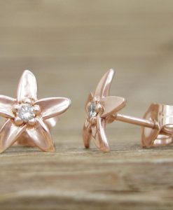 Stud Gold Flower earrings, Diamond Flower Earrings