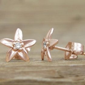 Stud Gold Flower earrings, Diamond Flower Earrings