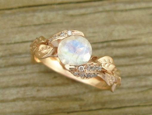 Unique Engagement Ring, Leaf Ring With Moonstone