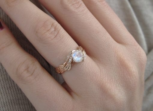 Unique Moonstone Leaves Engagement Ring, Natural Leaves Ring With Moonstone