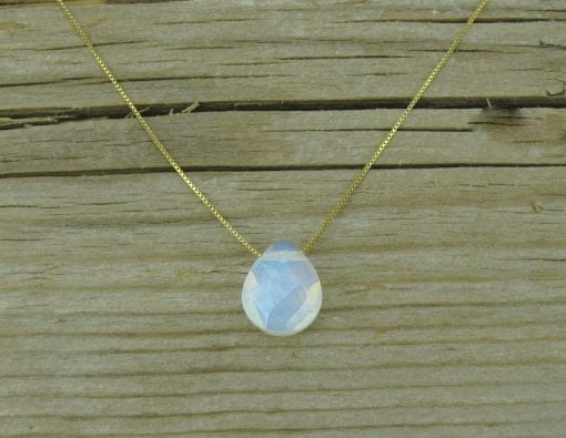 valentine's gift ,Moonstone opal pear cut gold necklace