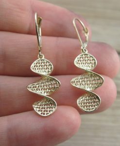 Weaved Gold Drop Earrings, Gold Hanging Earrings