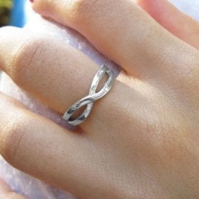 White gold infinity knot ring, Infinity ring with diamond
