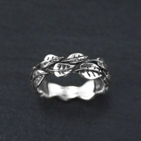White Gold Leaf Wedding Band, Leaves Wedding Ring
