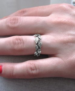 White Gold Leaf Wedding Band, Leaves Wedding Ring