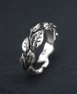 White Gold Leaf Wedding Band, Leaves Wedding Ring
