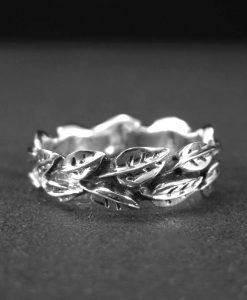 White Gold Leaf Wedding Band, Leaves Wedding Ring
