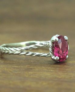 White Gold Ruby Engagement Ring, Twisted Rope Ruby Engagement Ring