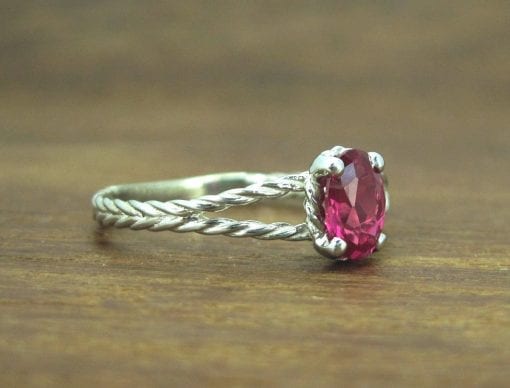 White Gold Ruby Engagement Ring, Twisted Rope Ruby Engagement Ring