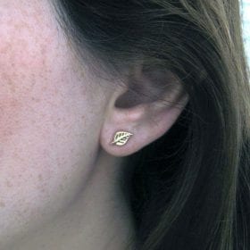 White Gold stud Leaves earrings, Dainty gold earrings