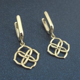 Yellow gold infinity knot earrings, Gold knot dangle earrings