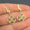 Yellow gold infinity knot earrings, Gold knot dangle earrings