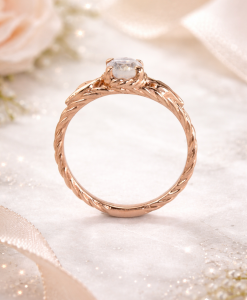 Leaf Moonstone Ring In Rose Gold, Leaves Ring With Rainbow Moonstone - Image 5