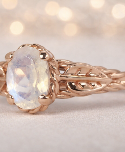 Leaf Moonstone Ring In Rose Gold, Leaves Ring With Rainbow Moonstone - Image 8
