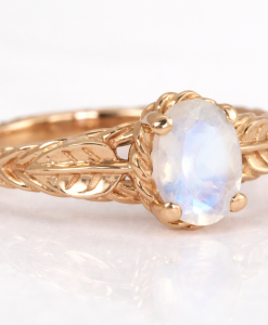 Leaf Moonstone Ring In Rose Gold, Leaves Ring With Rainbow Moonstone - Image 3