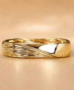 Solid Gold Mobius Mens Wedding band, Wood Texture Band - Image 4
