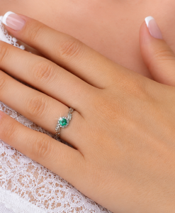 Natural Emerald Nature Inspired solid gold Halo Engagement Ring - Image 4