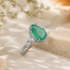 Natural Emerald Leaves Engagement Ring, Vintage Nature Inspired Leaf Anniversary Ring