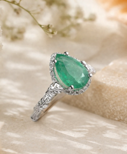 Natural Emerald Leaves Engagement Ring, Vintage Nature Inspired Leaf Anniversary Ring - Image 7