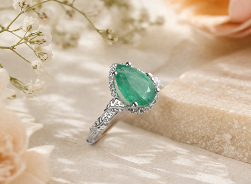 Natural Emerald Leaves Engagement Ring, Vintage Nature Inspired Leaf Anniversary Ring
