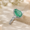 Marquise Emerald Engagement Ring, Nature Inspired Floral Emerald Ring Emerald Pear Cut Engagement Ring (4)