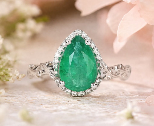 Emerald Pear Cut Engagement Ring