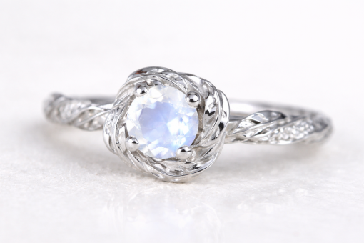 Moonstone Engagement Ring, Rainbow Moonstone Floral Ring Moonstone Engagement Ring, Rainbow Moonstone Floral Ring