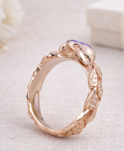 Rainbow Mystic Topaz Gold Ring, Mystic Topaz Leaf 14k Yellow Gold Ring - Image 10