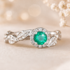 Natural Emerald Nature Inspired solid gold Halo Engagement Ring