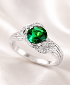 Rose Gold Leaves Engagement Ring, Emerald Engagement Ring - Image 4
