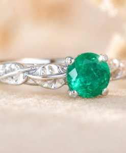 Natural Emerald Nature Engagement Ring, Leaf Emerald Gold Engagement Ring - Image 5