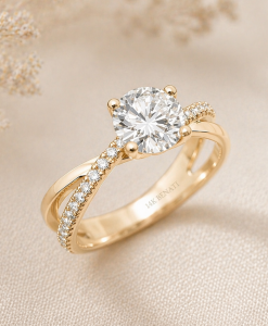 1 carat lab diamond engagement ring infinity knot band 14k yellow gold