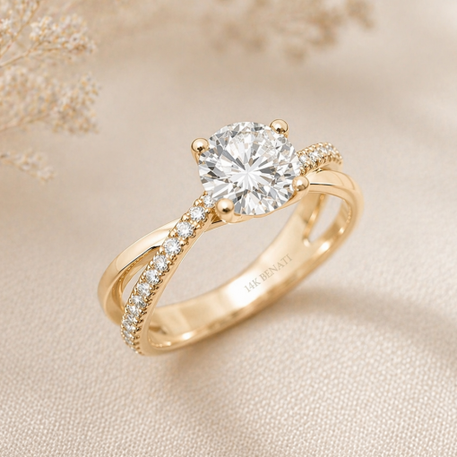 1 carat lab diamond engagement ring infinity knot band 14k yellow gold