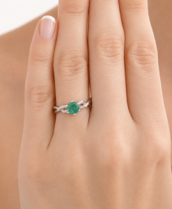 Nature Inspired Twig Natural Emerald Engagement Ring, Bark Wood Forest Celtic Ring - Image 3