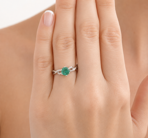 Nature Inspired Twig Natural Emerald Engagement Ring, Bark Wood Forest Celtic Ring