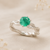 Nature Inspired Twig Natural Emerald Engagement Ring, Bark Wood Forest Celtic Ring