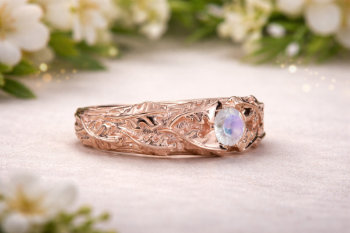 Rose gold moonstone ring, Nature inspired ring moonstone ring for him