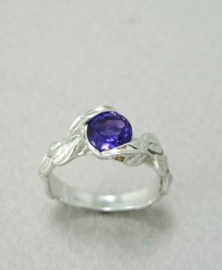 Amethyst Engagement Leaf Ring, Leaf Engagement Ring With Amethyst - Image 5