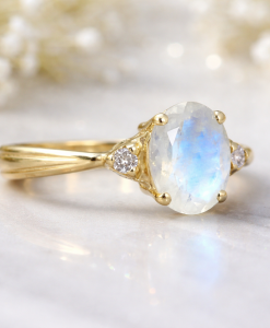 Oval Moonstone Antique Engagement Ring, Antique Gold Ring - Image 2