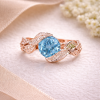 Blue Topaz Leaf Engagement Ring, Antique Diamond Leaves Engagement Ring