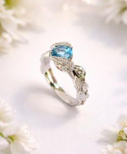 Blue Topaz Leaf Engagement Ring