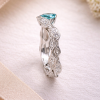 Blue Topaz Leaf Engagement Ring, Antique Diamond Leaves Engagement Ring