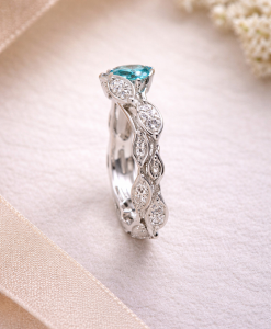 Blue Topaz Leaf Engagement Ring, Antique Diamond Leaves Engagement Ring - Image 11