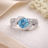 Blue Topaz Leaf Engagement Ring, Antique Diamond Leaves Engagement Ring