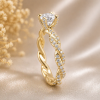 Diamond engagement ring pave diamond band and pave diamond prongs 14k solid gold
