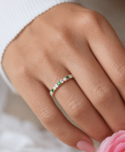 Opal Emerald Diamond Eternity Band, Thin Pave Multicolor Band - Image 2