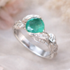 Rose Gold Nature Inspired Natural Emerald Engagement Ring, Leaves Ring