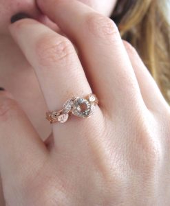 Rose Gold Leaf Engagement Ring, Green Amethyst Vine Ring - Image 7